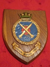 Nice Vintage Wall Plaque For HMS Vernon On Solid Oak Mount