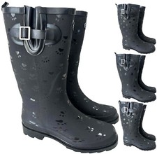 WOMENS LADIES BLACK WELLIES FESTIVAL RAIN WATERPROOF WELLINGTON BOOTS SHOES SZ
