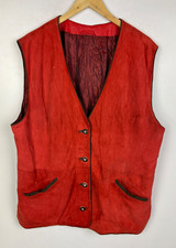 Real Suede Leather Waistcoat Vest Size 2XL 46" Men`s Gilet Red - Good Condition