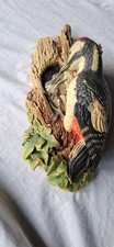 Vintage 1960s Bossons Woodpecker feeding chicks chalkware wall plaque retro 