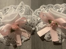 Romany/Spanish Frilly Socks Baby Size 6-12 Months White Lace And A Baby Pink Bow