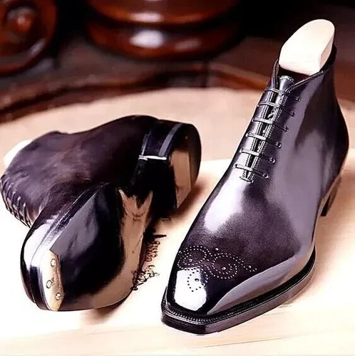 Bespoke black leather boots - black,