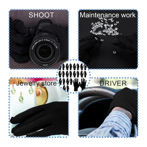 Black cotton gloves 24pcs - black, soft