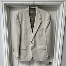 Lands End Blazer Jacket Men's Chest 44" Reg Cream Linen Cotton Single Breasted