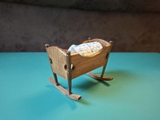 Dollhouse Wooden Rocking Cradle Baby Bed Dolls House Furniture