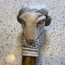Walking Stick Wooden Pole With A Resin Rams Head Handle