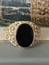 Gents 9ct gold onyx signet - gold,