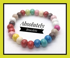  Stretch Elastic Bracelet Rainbow Multicolour Wooden 8mm Festival Party Rave 