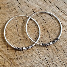 Bali Style Sterling 925 Silver 4cm 40mm Hoop Sleeper Earrings