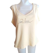 Large Women's Tank Top Las Vegas Motor Speedway Yellow All Cotton Sleeveless Vtg