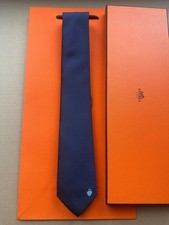 HERMES NAVY SILK TIE -- LOVE