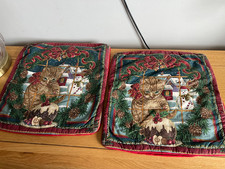 Vintage Traditional Cute Christmas Cat Kitten Snow House Xmas Cushion Covers x2 