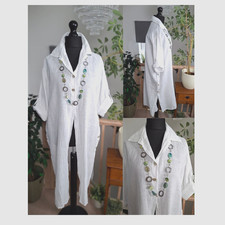 White LADIES coat Linen Duster