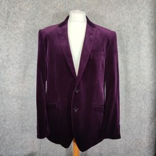 M&S Jacket Mens Size 46R Slim Fit Purple Velvet Tuxedo Smoking Dinner Blazer