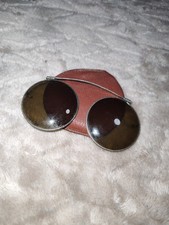 Vintage WW2 WWII Era Aviator Clip On Attaching Lenses with Leather Case
