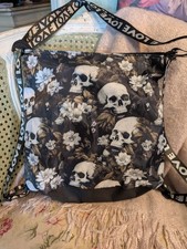 Multi-purpose Shoulder Bag, Skulls & Flowers Pattern Casual  Goth Punk Backpack
