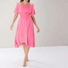 Pink Chiffon Brooke Bardot Off Shoulder Midi Dress | Coast | Size 12 | Worn Once