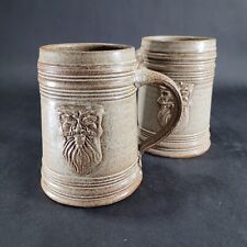 Studio Hand Thrown Pottery Stoneware Mug Coffee Cup Set Wizard Troll Viking Face