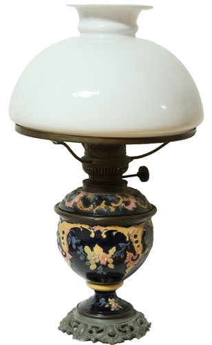 Old majolica oil lamp - majolica,
