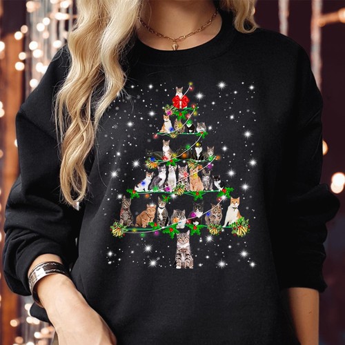 Cats christmas tree sweatshirt - cats,