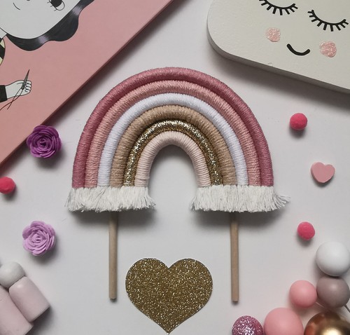 Macrame rainbow cake topper - cake,