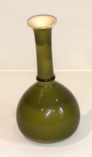 Early Linthorpe pottery vase 17cm olive green glaze good condition