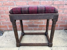 Antique Oak Footstool Upholstered Seat