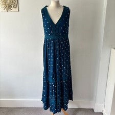 Luella Teal Blue Gold Polka Dot Tiered Maxi Dress Empire Line Fit Size 12 14 VGC
