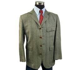 40S Norfolk Hacking Coat Jacket Shoot Hunting Green Herringbone Tweed Wool Vtg