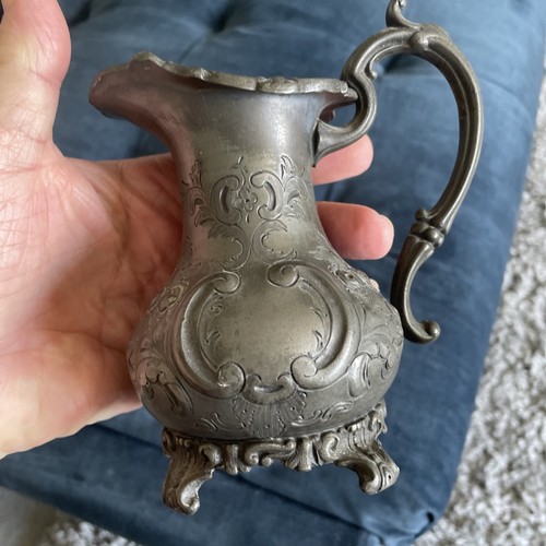 Old ornate pewter jug - pewter,