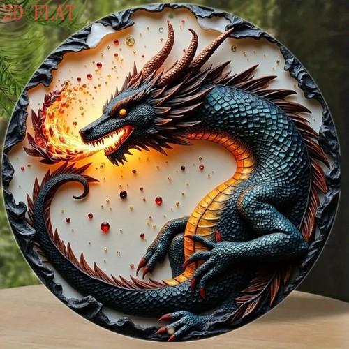 Vintage fire dragon metal wall - dragon,