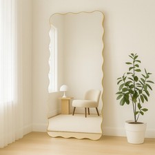 Mirror Large Full Length Wall Modern Wavy Gold Frame Leaner Mirror 180cm x 80cm