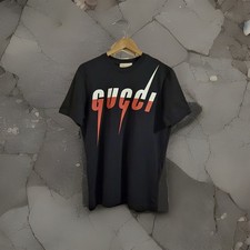 Gucci Mens Black T-Shirt UK Large P2P 21" Designer Blade Graphic Cotton Logo Tee