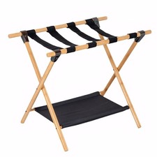 Bamboo Luggage Rack Foldable Luggage Stand with Nylon Straps Suitcase Bracket