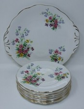 Old Country Spray Handled Cake Plate and Dessert Plates (9 pieces) by Queen Anne
