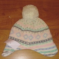 New TU baby girl cream pom pom hat with pastel colours age 1/2 years 48cm