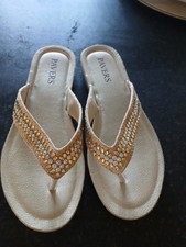 Pavers Women Beige Sequined Flip Flops UK 4 37