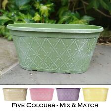 Plastic Oval Trough Garden Plant Pot Flower Pots Planter Pastels Criss Cross 12"