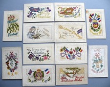 12 x WW1 Embroidered SILK POSTCARDS - Various Greetings + Inserts + RE + ASC