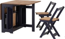 Navy & Distressed Waxed Pine Butterfly Dining Table + 4 Chairs SANDRA