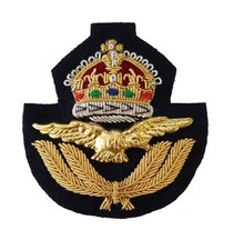 RAF Officers Forage Cap Badge - Kings Crown - Wire Embroided  Royal Air Force