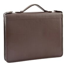 Brown Leather A4 Ring Binder Folio Office Bag File Folder Meetings Zip Organiser