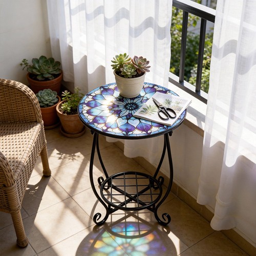 Mosaic outdoor side table - side,