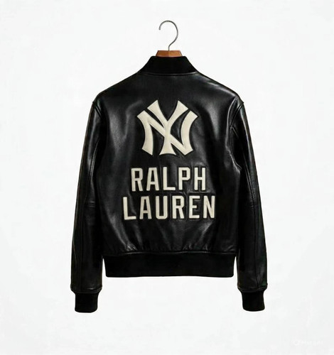 Black leather varsity jacket - leather,