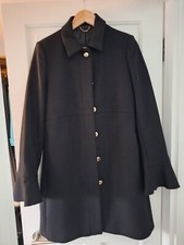 Stylish Italian women's black wool coat, UK 12, lined, fitted, fluted sleeves