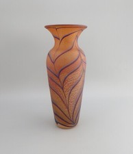 Will Shakspeare British Art Glass Vase Orange, Blue & Purple Trails Glass 24.5cm