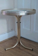 Vintage Gold Brass Folding Metal Tray Table Retro Floral Side Coffee Lamp Table