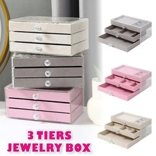 Clear Acrylic Storage Box Jewellery Box 3 Drawer Earring Ring Necklace Display