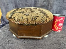 Small Antique Tapestry Wooden Opening Storage Stool