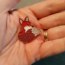 A Vintage Style Fox Pin Brooch In Orange Enamel.
